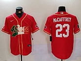 Men's San Francisco 49ers #23 Christian McCaffrey Red With Patch Cool Base Stitched Baseball Jersey,baseball caps,new era cap wholesale,wholesale hats